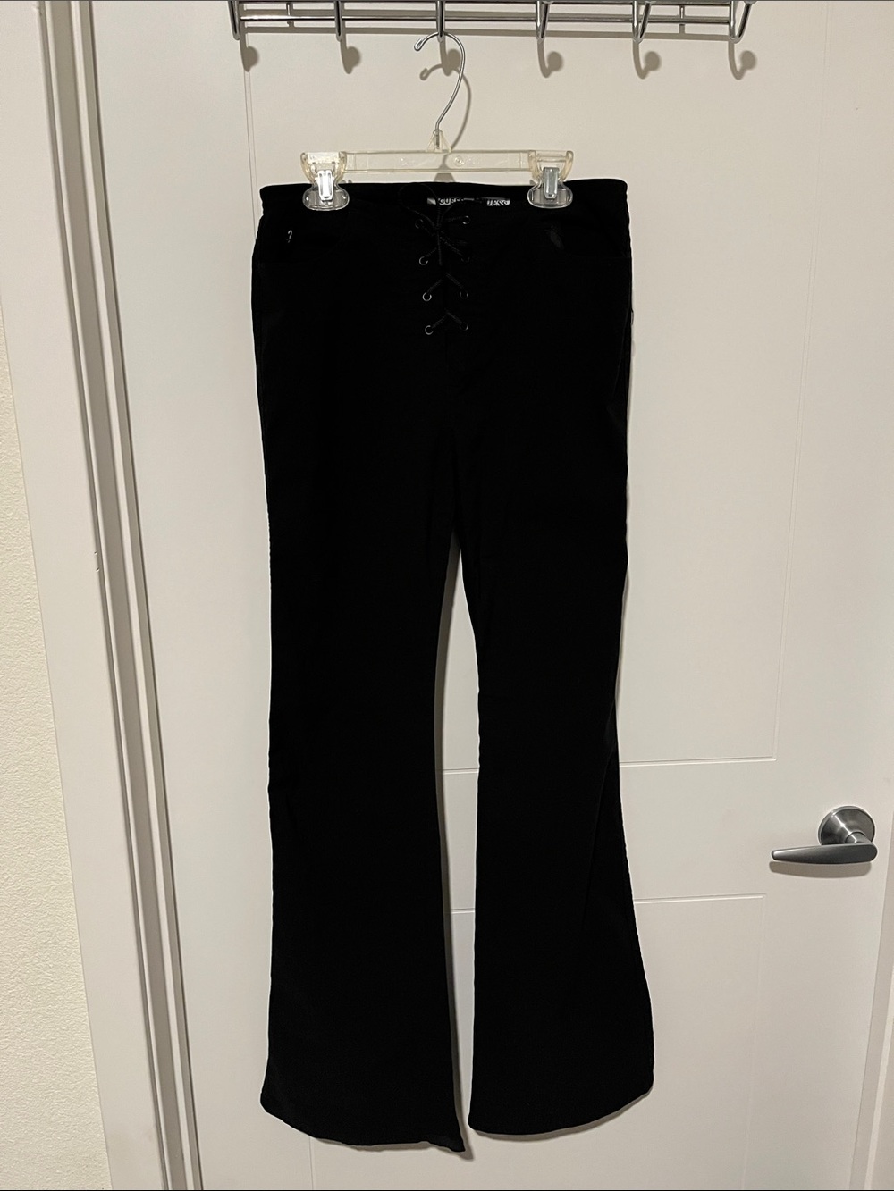 Vintage Y2K Guess Black Pockets Lace-Up Front Flared Pants 2000’s Goth Emo Club